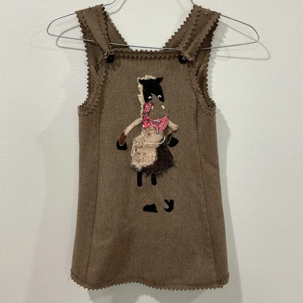 Vintage Chocolate Soup Girls Brown Horse Western Applique Jumper Dress 3T USA